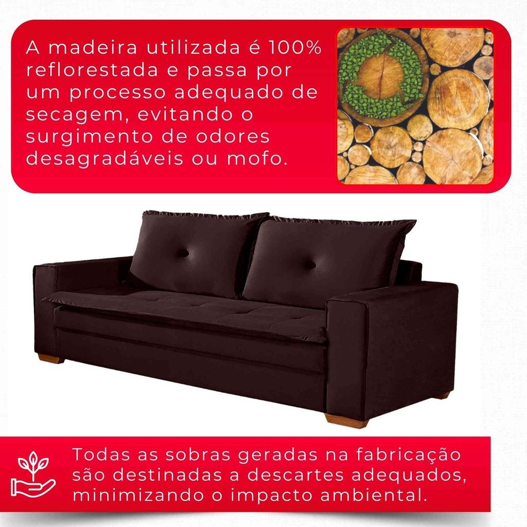 Sofá 3 Lugares Unique 2,10m | Revestimento Suede | Pés de Madeira