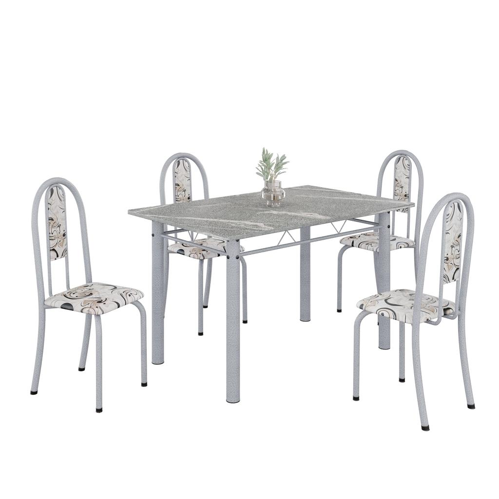 Conjunto de Mesa Tubular Mart Pérola 4 Cadeiras 100x60cm – Tampo Granito Topázio | Isabel 020