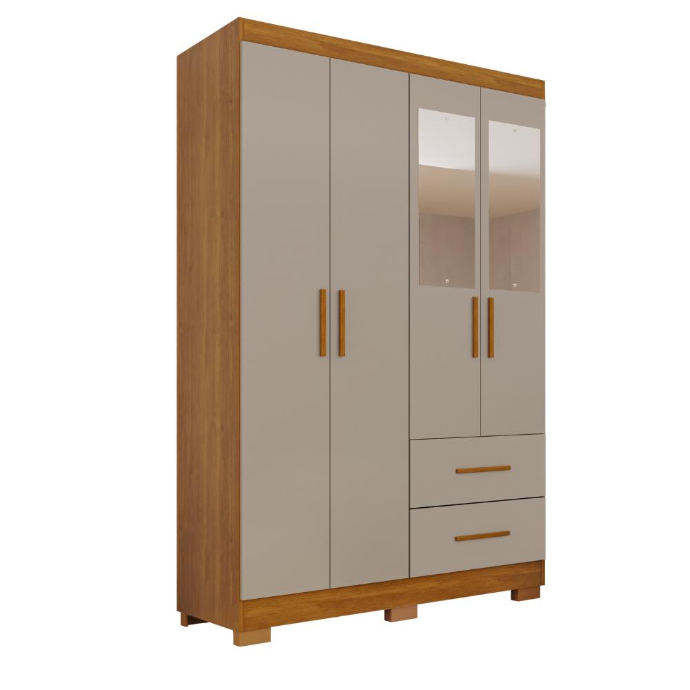 Guarda-Roupa Catar Premium 4 Portas 2 Gavetas com Espelho