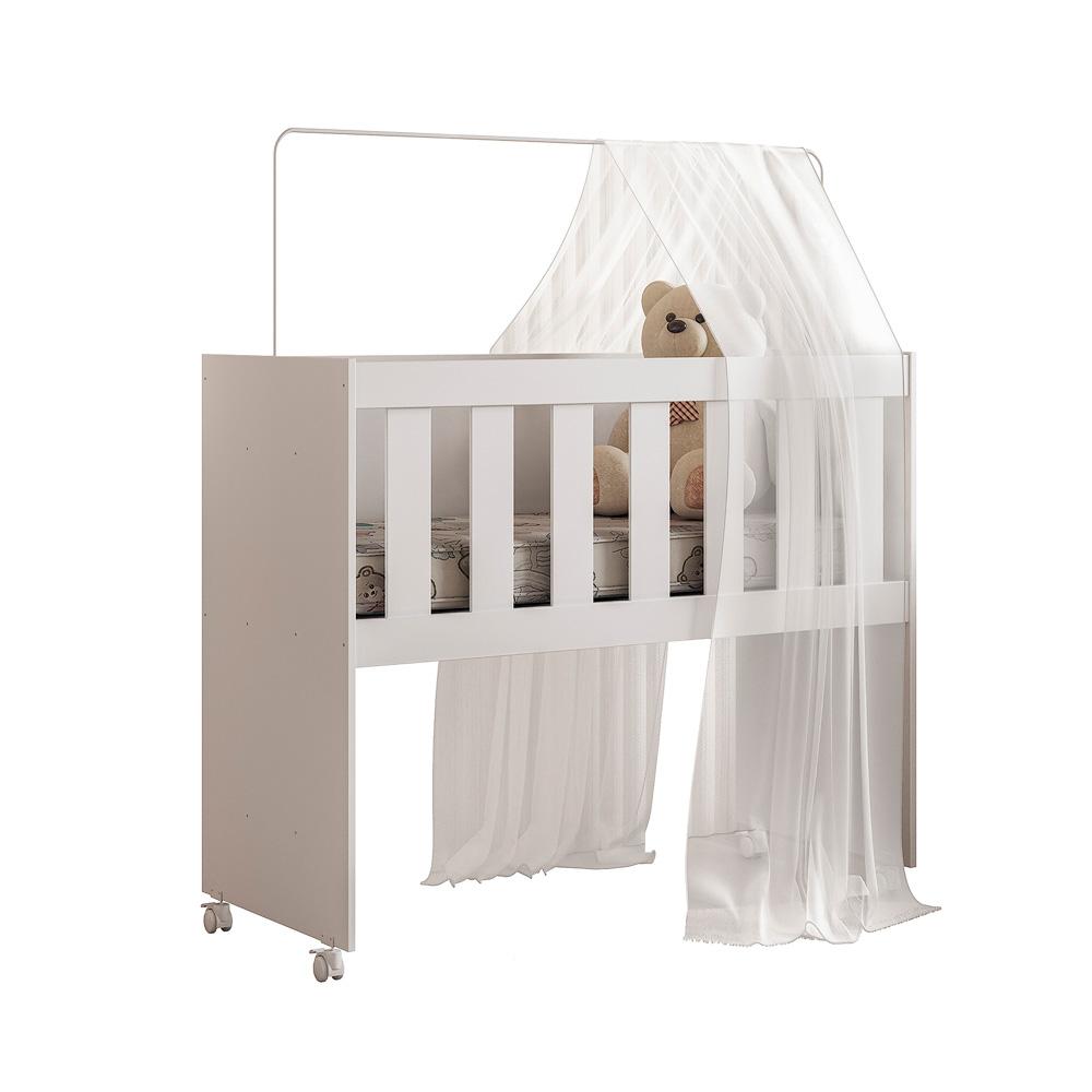 Mini Berço Maya | MDF | Rodízios Incluídos | Suporte para Mosquiteiro | Branco
