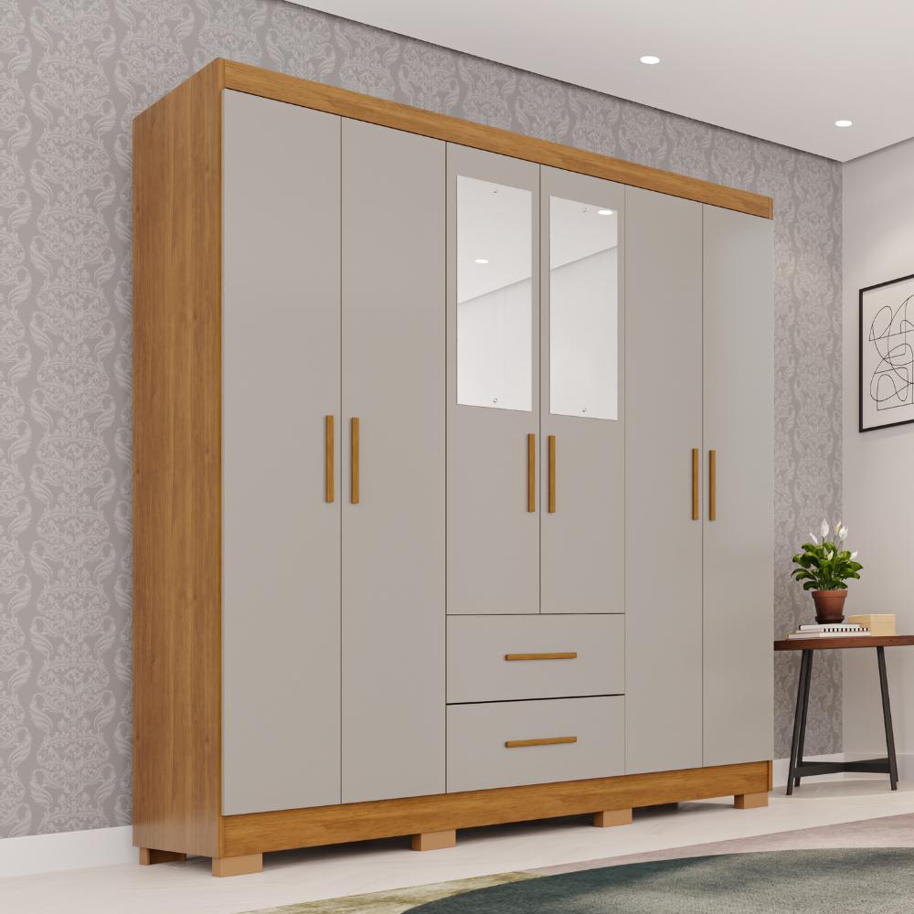Guarda-Roupa Catar Premium 6 Portas 2 Gavetas com Espelho