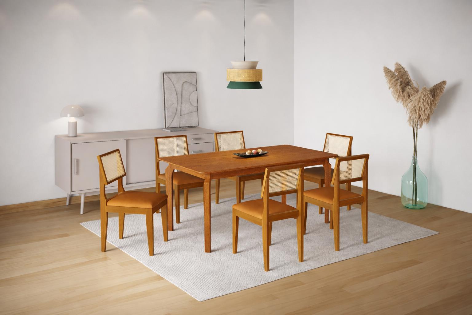 Mesa de Jantar Lyz 160x80 MDF e  6  Cadeiras Turmalina