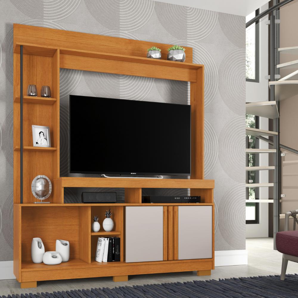 Estante Marbella 187cm Painel para TV até 49" com Porta Ripada e Nichos