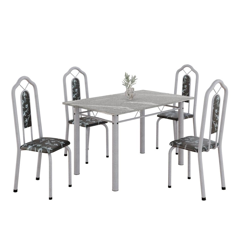 Conjunto de Mesa Tubular Mart Perola 4 Cadeiras 120x75cm – Tampo Granito Topázio | Brenda 010
