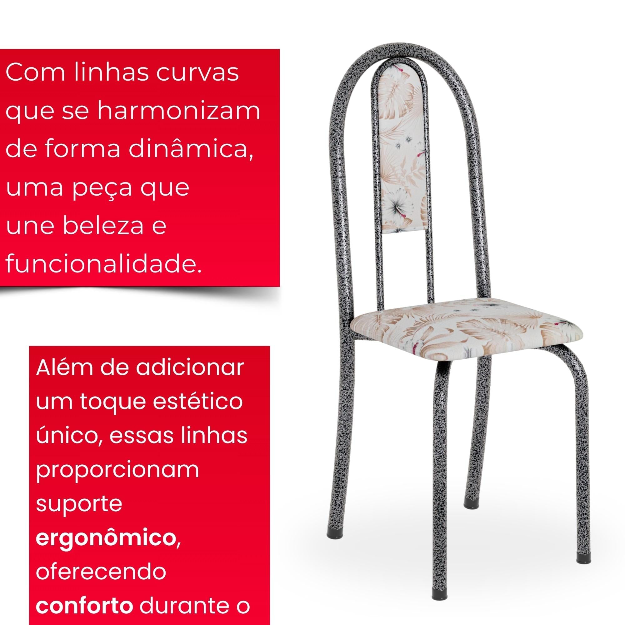 Kit 6 Cadeiras Isabel Prata Botanic Bege | Aço | Estofadas