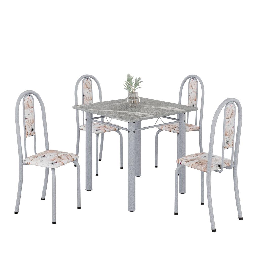 Conjunto de Mesa Tubular Mart Perola 4 Cadeiras 70x70cm – Tampo Granito Topázio | Isabel 030