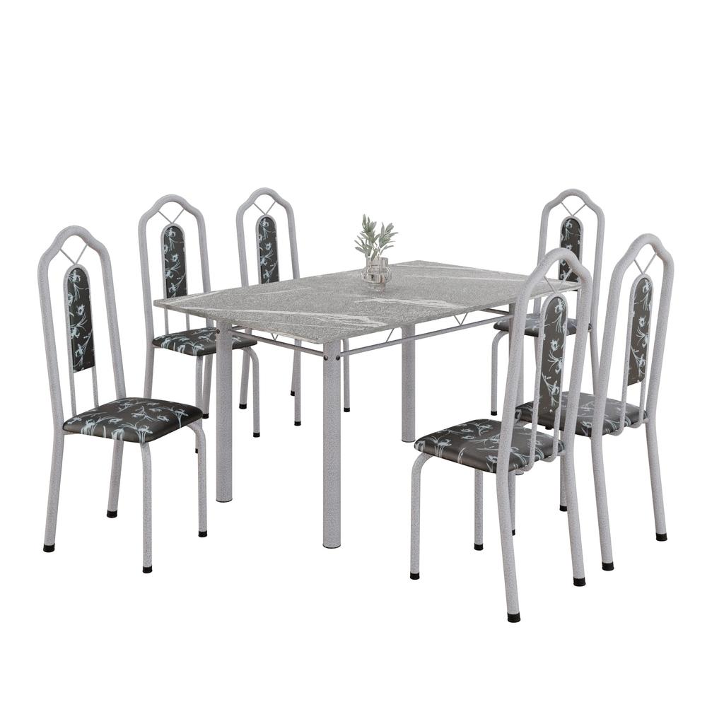 Conjunto de Mesa com 6 Cadeiras Brenda 010 | Tampo Granito Topázio 140x75cm | Mart Pérola
