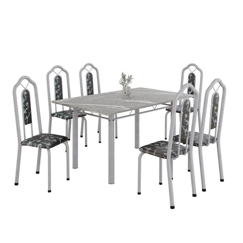 Conjunto de Mesa com 6 Cadeiras Brenda 010 | Tampo Granito Topázio 140x75cm | Mart Pérola