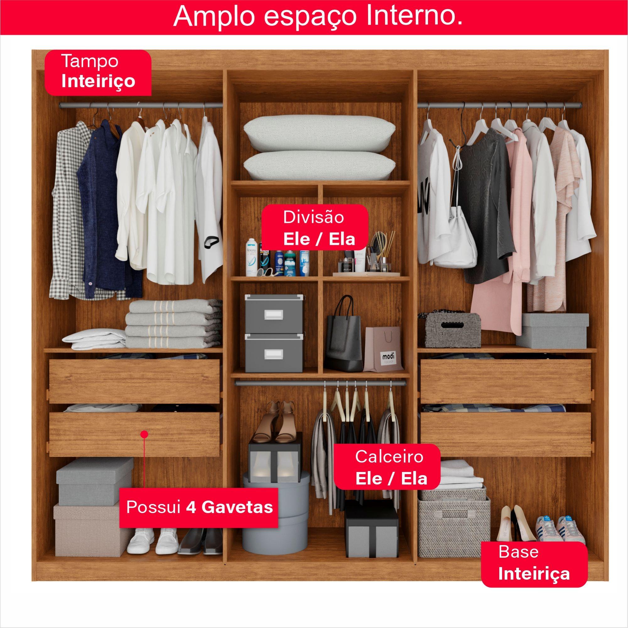 Guarda-Roupa Casal  6 Portas e 4 Gavetas Espanha Com Espelho