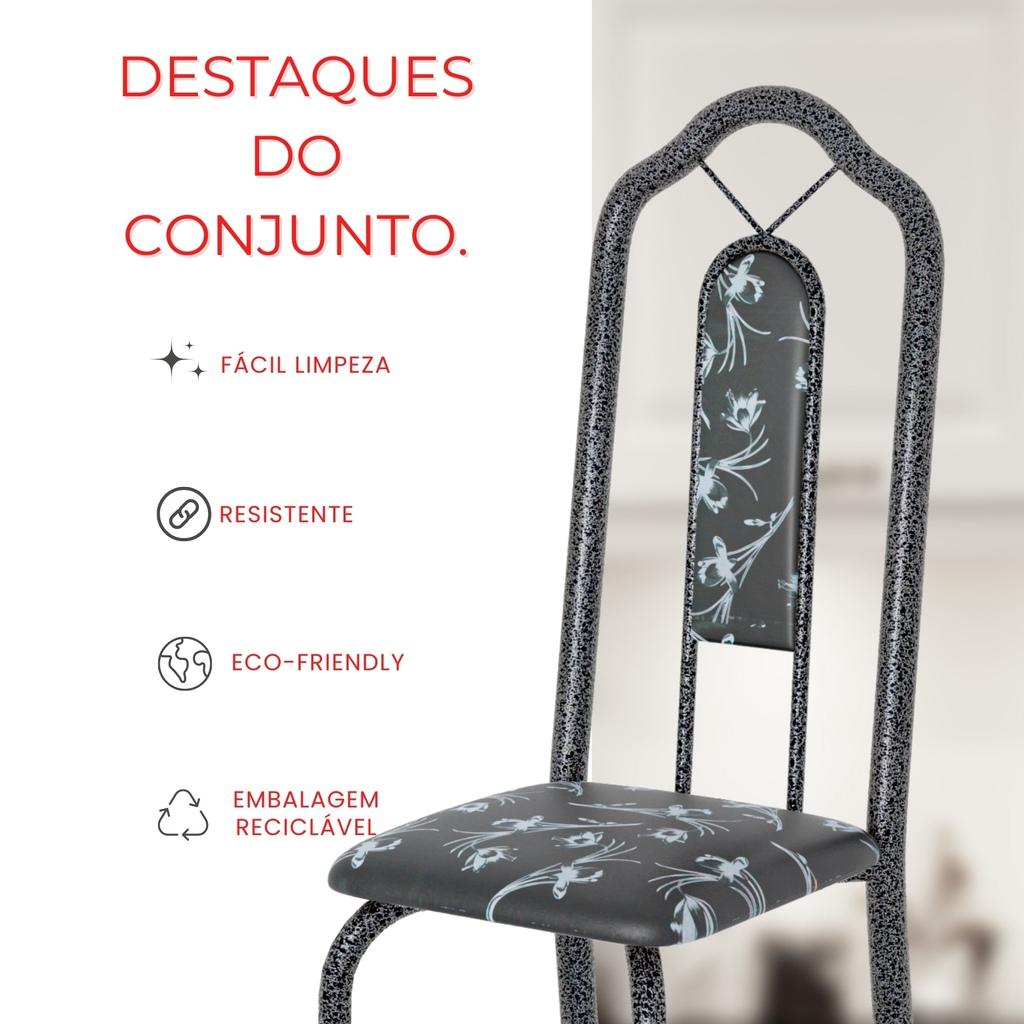 Conjunto de Mesa Tubular Mart Prata 4 Cadeiras 120x75cm – Tampo Granito Topázio | Brenda 010