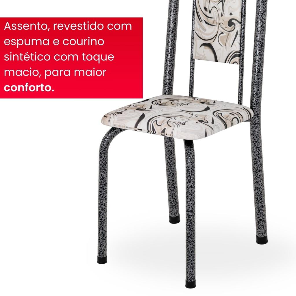 Conjunto de Mesa Tubular Mart Prata 4 Cadeiras 120x75cm – Tampo Granito Ocre | Letícia 070