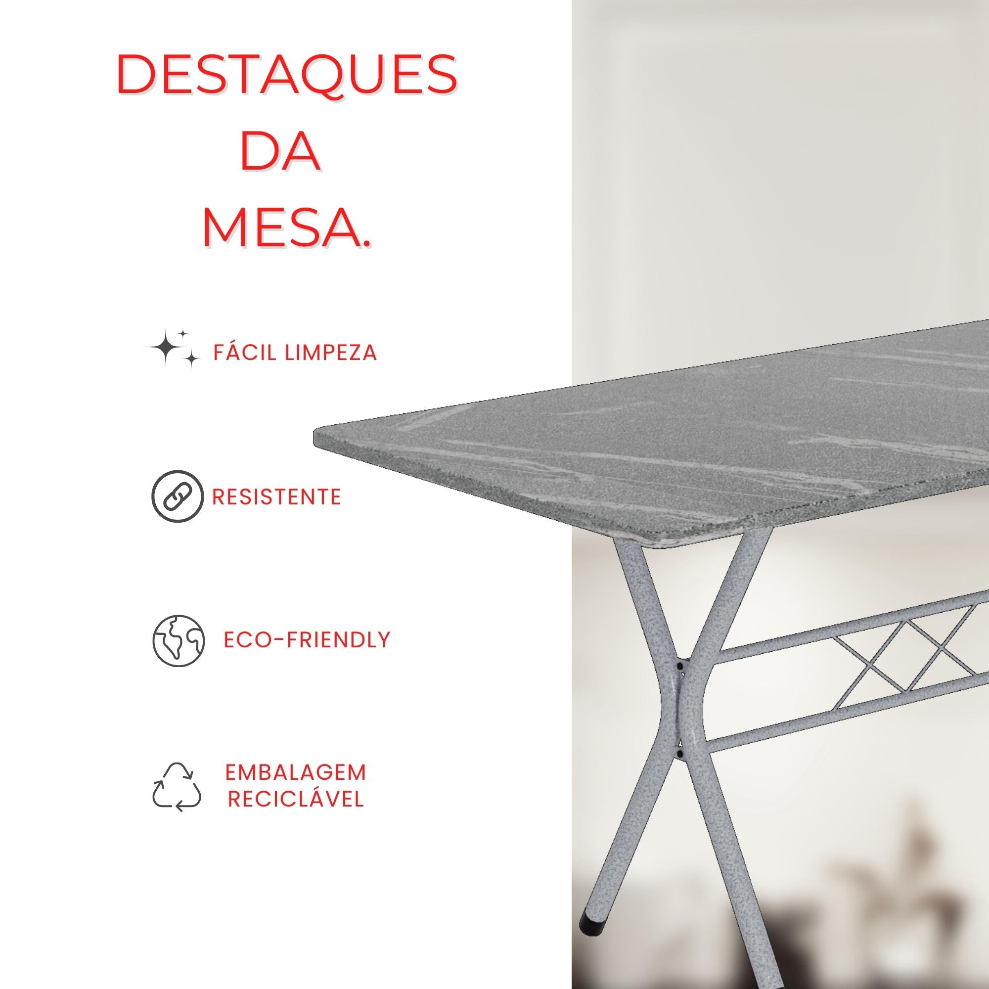 Mesa Helena – Tampo Granito Ocre 140x75cm