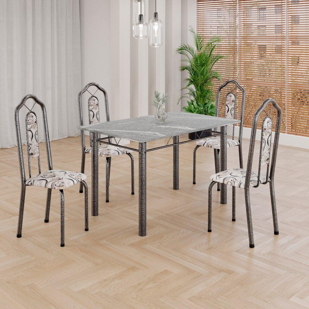Conjunto de Mesa Tubular Mart Prata 4 Cadeiras 120x75cm – Tampo Granito Topázio | Brenda 010