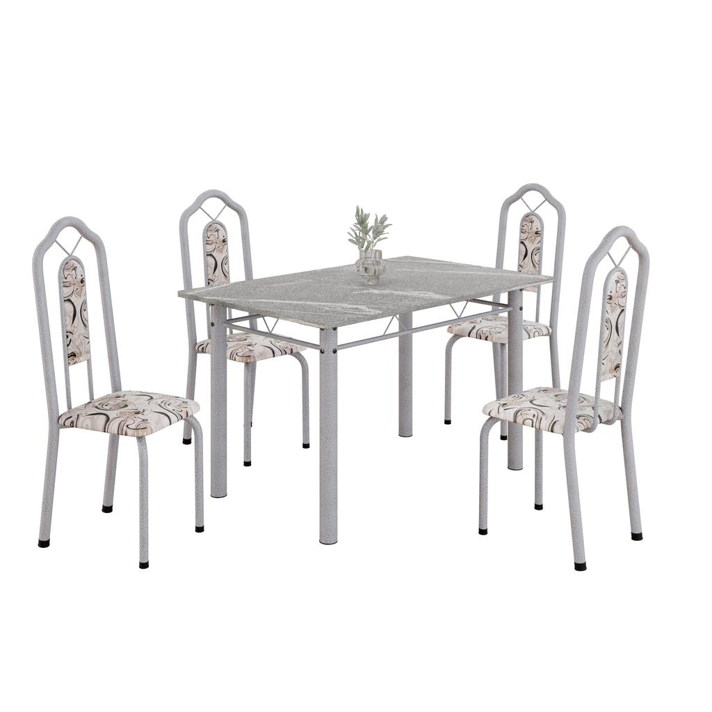 Conjunto de Mesa Tubular Mart Perola 4 Cadeiras 120x75cm – Tampo Granito Topázio | Brenda 010
