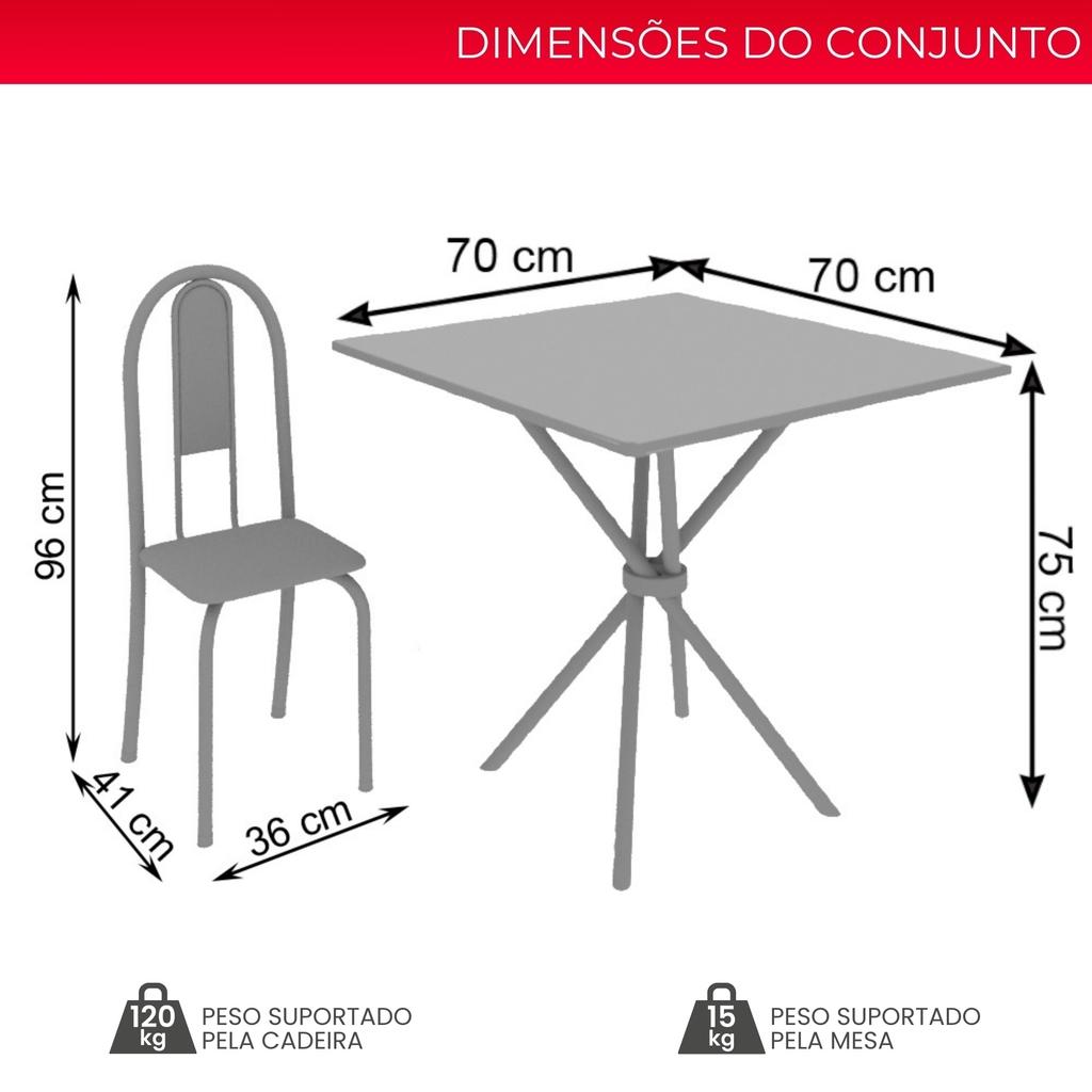 Conjunto de Mesa Isabel 048 com 4 Cadeiras – Tampo Granito Topázio 70x70cm | Mart Prata