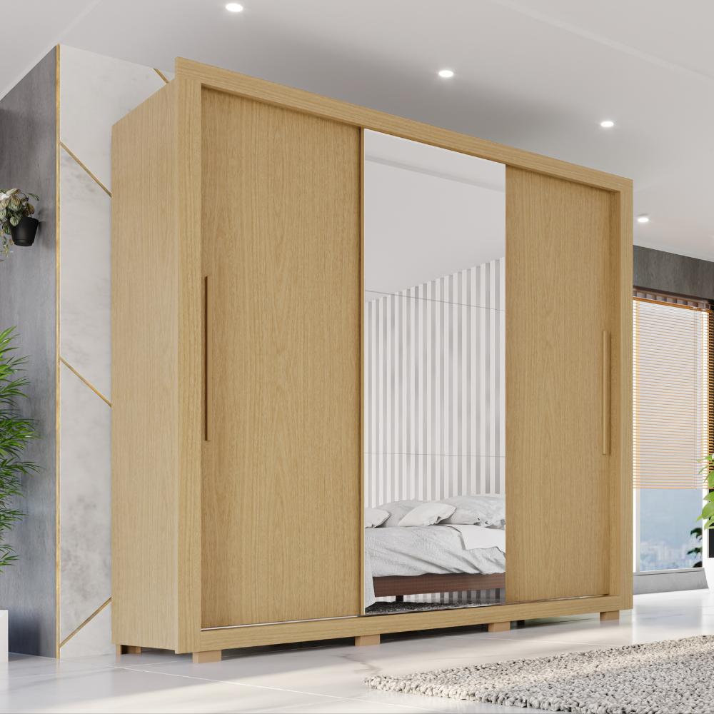 Guarda-Roupa Casal Luna 3 Portas de Correr 4 Gavetas com Espelho