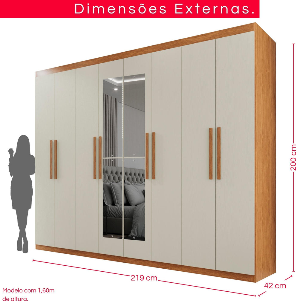 Guarda-Roupa Casal  8 Portas e 4 Gavetas Herrera Com Espelho