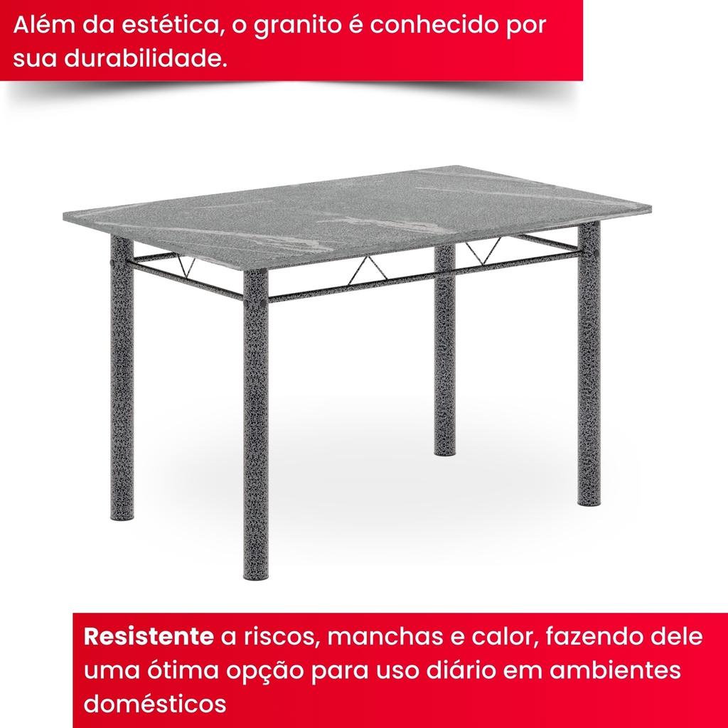 Conjunto de Mesa Tubular Mart Prata 4 Cadeiras 100x60cm – Tampo Granito Topázio | Isabel 020