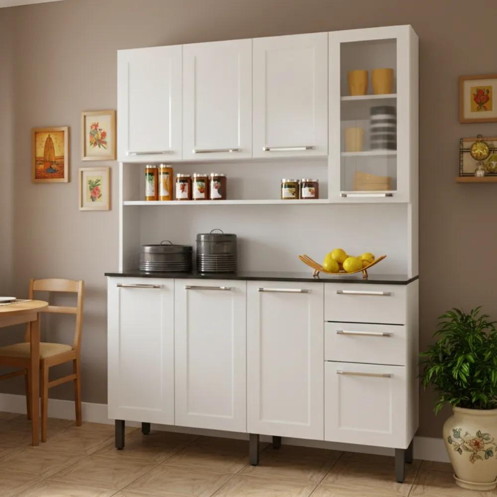 Cozinha Compacta Branco em Aço 8 Portas 2 Gavetas Florença- Itatiaia