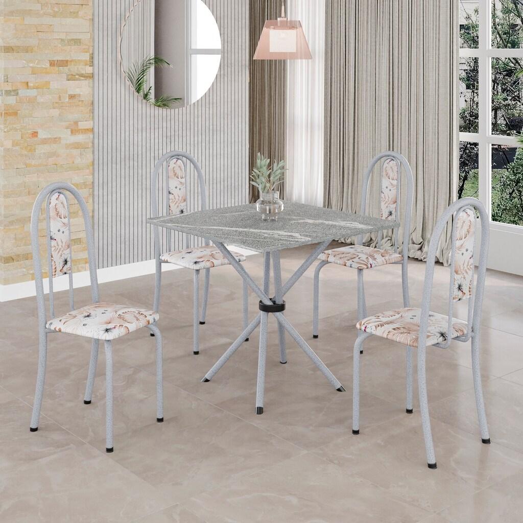Conjunto de Mesa Isabel 048 com 4 Cadeiras – Tampo Granito Topázio 70x70cm | Mart Pérola
