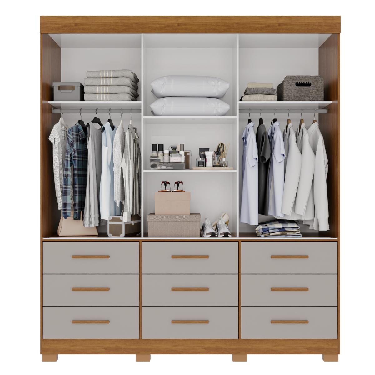Guarda-Roupa Casal Montreal 3 Portas 9 Gavetas com Espelho