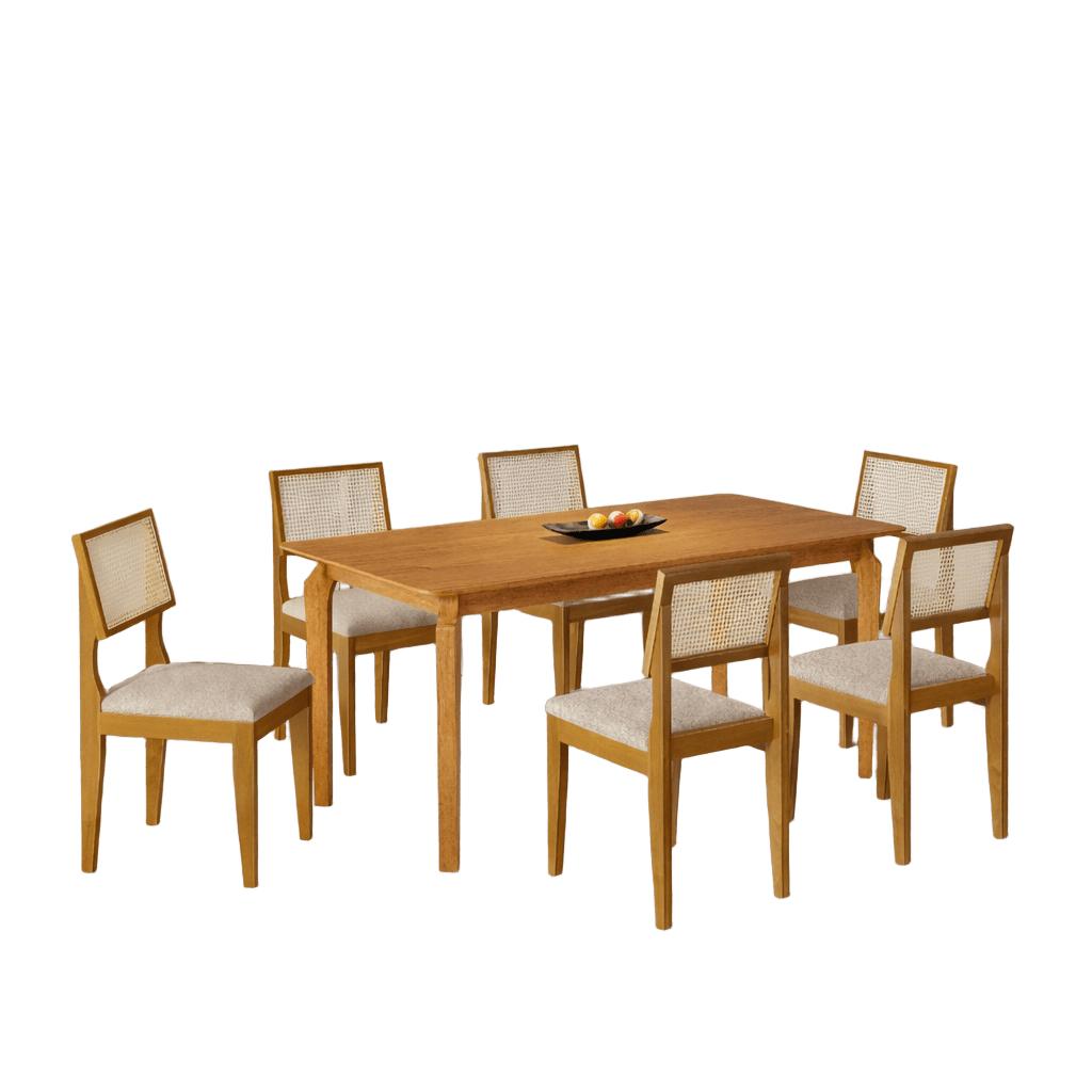 Mesa de Jantar Lorena Tampo Cinamomo 160×80 6 Cadeiras Turmalina