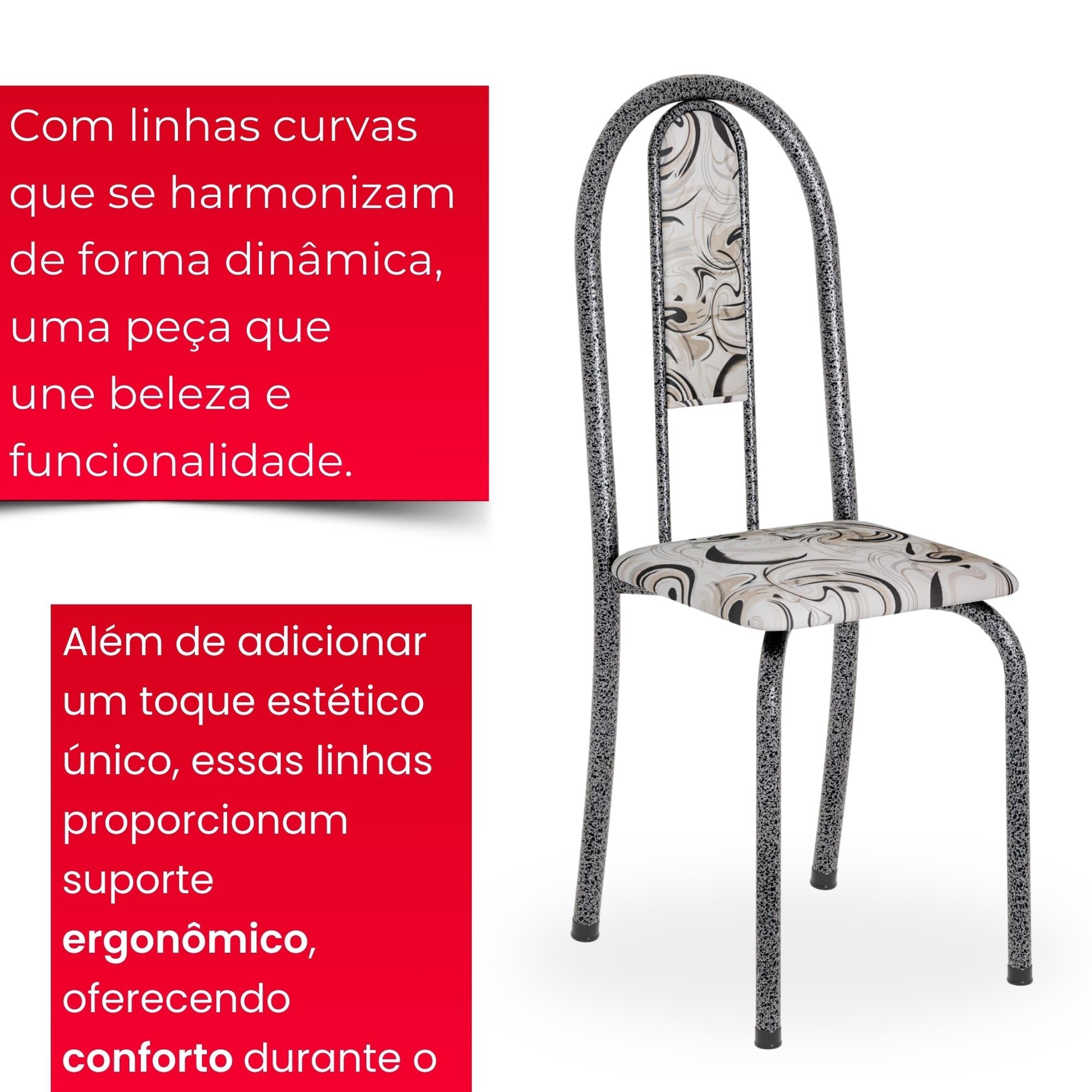 Kit 6 Cadeiras Isabel Prata Arabesco | Aço | Estofadas