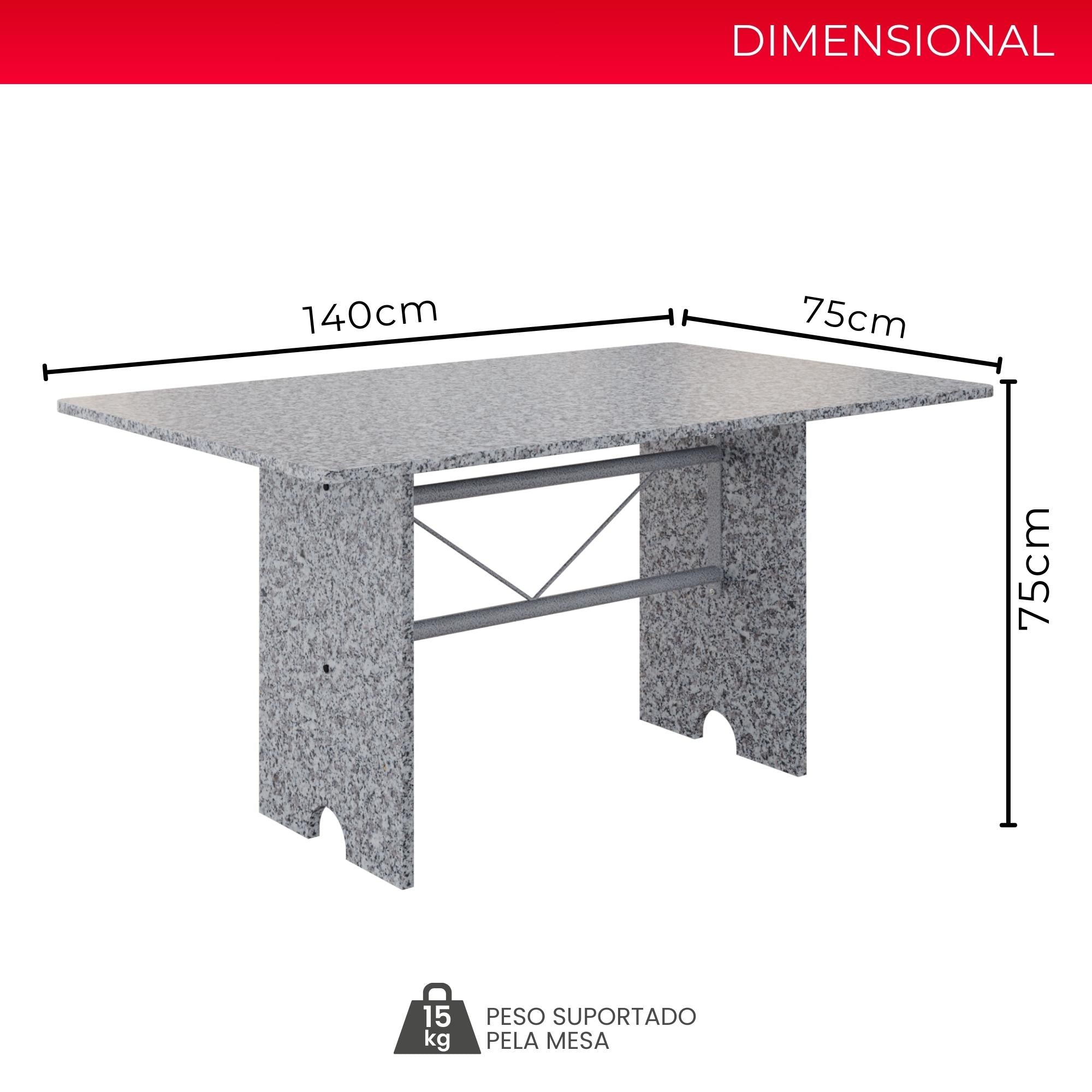 Mesa Letícia 070 – Tampo Granito Ocre 140x75cm