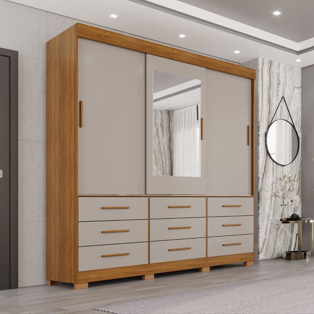 Guarda-Roupa Casal Montreal 3 Portas 9 Gavetas com Espelho