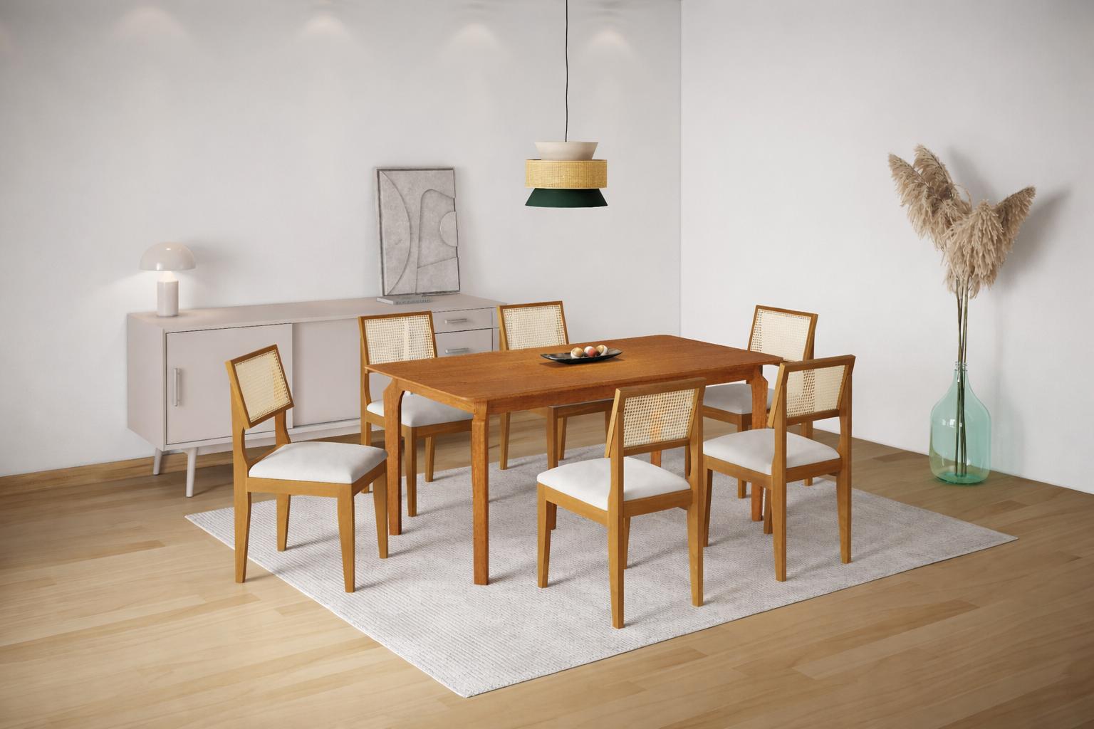Mesa de Jantar Lyz 160x80 MDF e  6  Cadeiras Turmalina