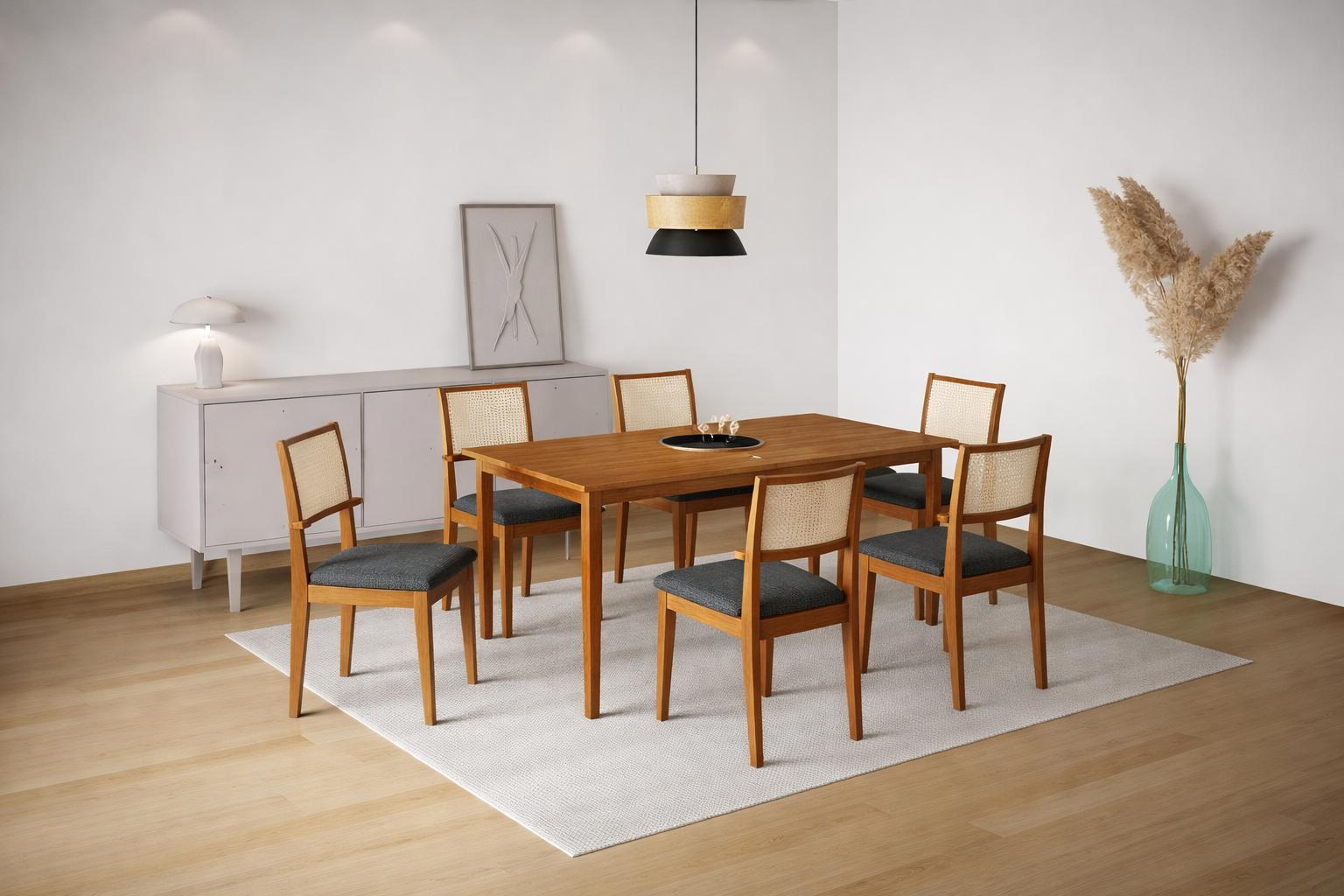 Mesa de Jantar Lyz 160x80 MDF e  6  Cadeiras Turmalina
