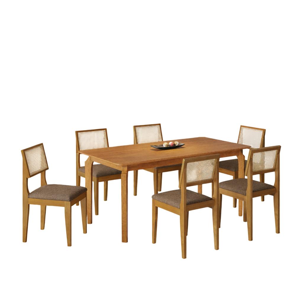 Mesa de Jantar Lorena Tampo Cinamomo 160×80 6 Cadeiras Turmalina