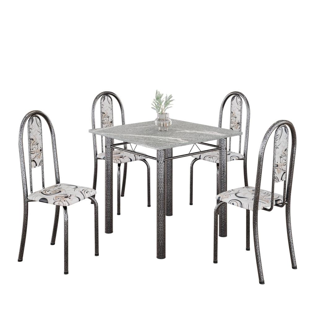 Conjunto de Mesa Tubular Mart Prata 4 Cadeiras 70x70cm – Tampo Granito Topázio | Isabel 030
