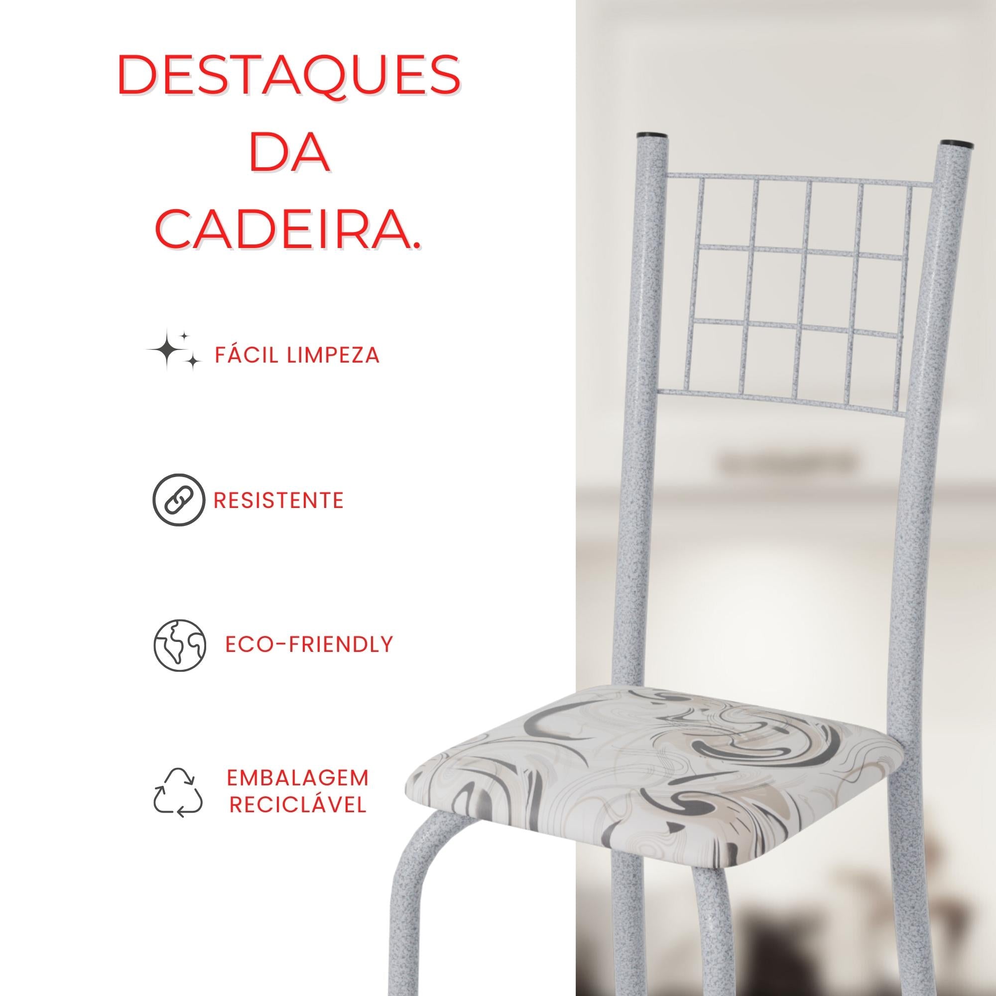 Kit 6 Cadeiras Mel | Aço + Assento Estofado Couríssimo | Até 120kg