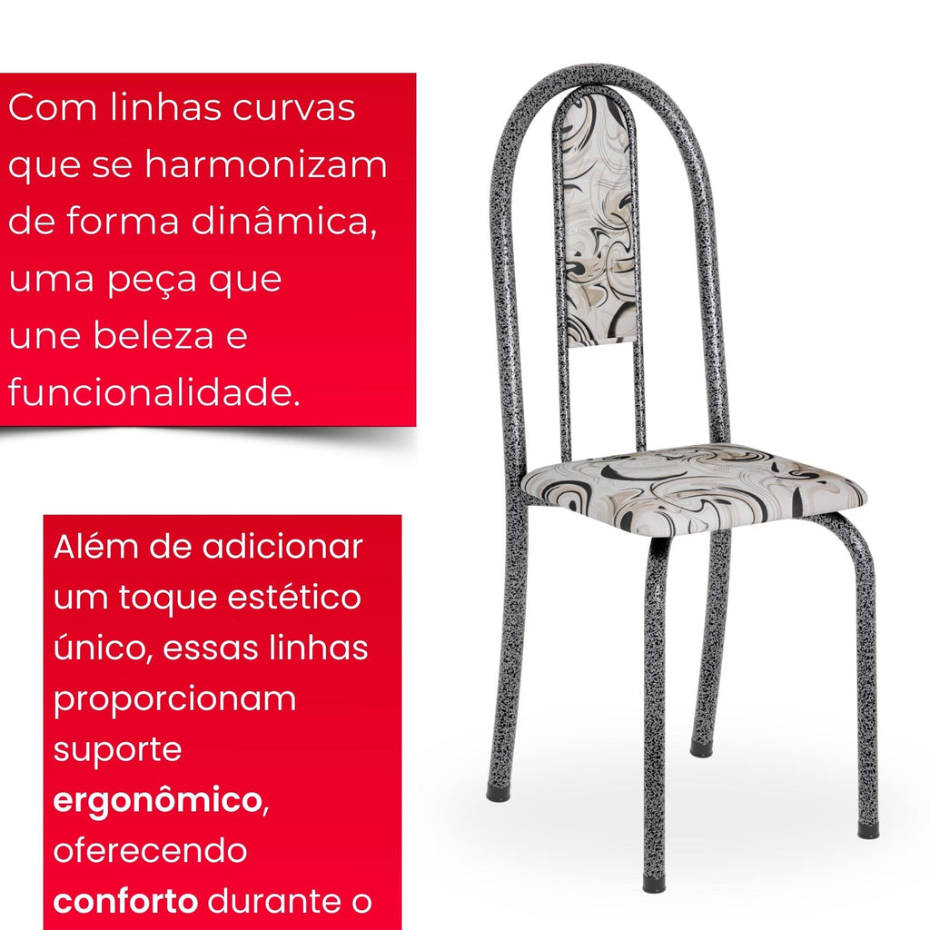 Kit 4 Cadeiras Isabel Prata Arabesco | Aço | Estofadas
