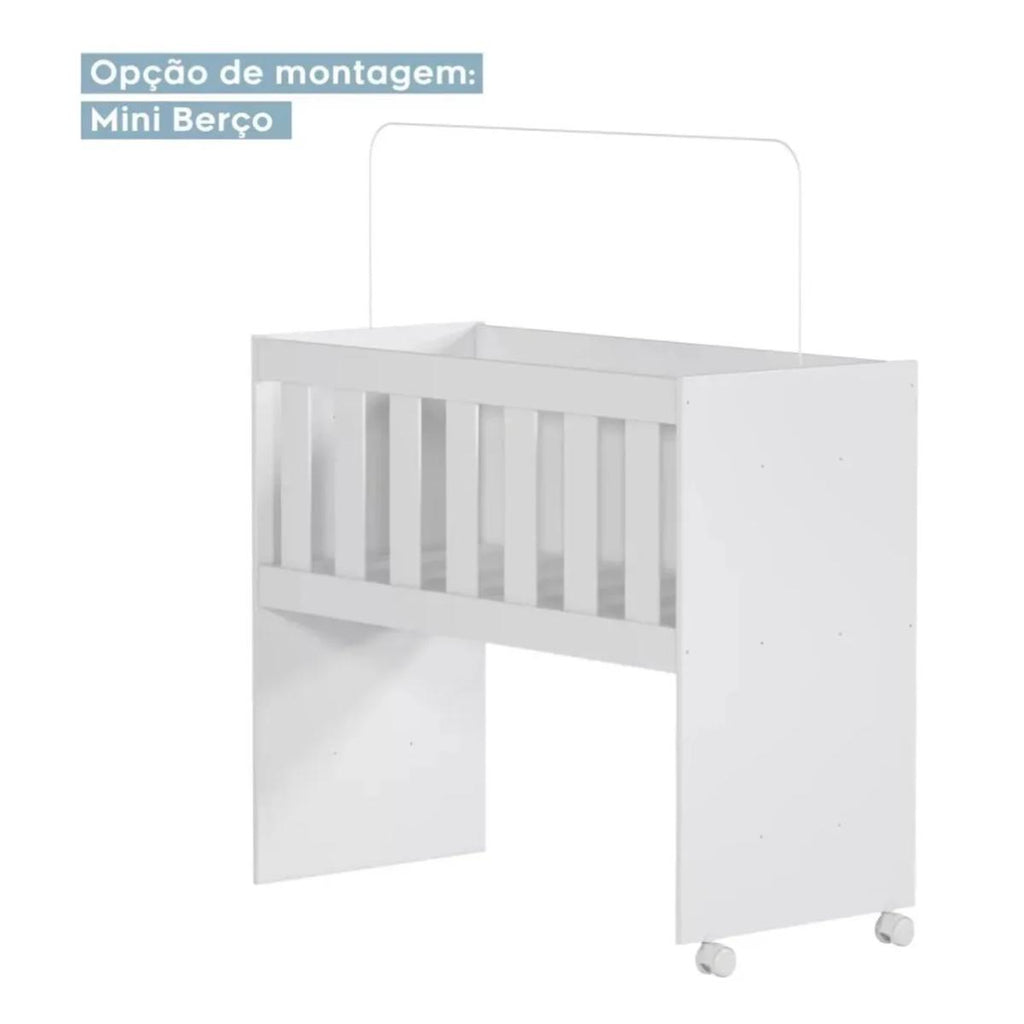 Mini Berço Maya | MDF | Rodízios Incluídos | Suporte para Mosquiteiro | Branco