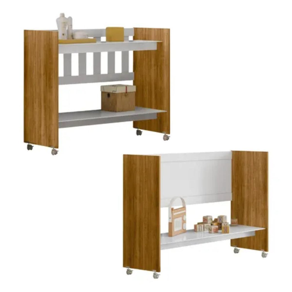Mini Berço Maya | MDF | Rodízios Incluídos | Suporte para Mosquiteiro | Branco e Cinamomo