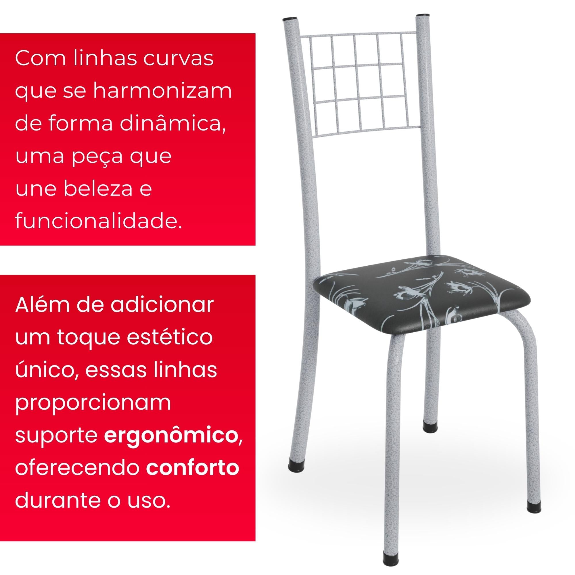 Kit 6 Cadeiras Mel | Aço + Assento Estofado Couríssimo | Até 120kg