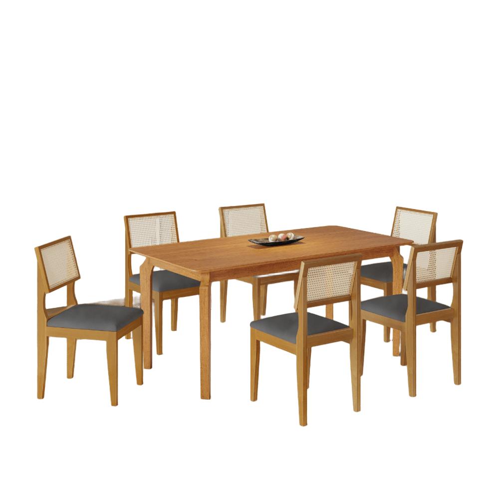 Mesa de Jantar Lorena Tampo Cinamomo 160×80 6 Cadeiras Turmalina