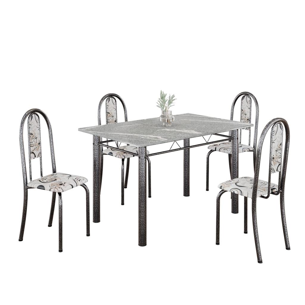 Conjunto de Mesa Tubular Mart Prata 4 Cadeiras 100x60cm – Tampo Granito Topázio | Isabel 020