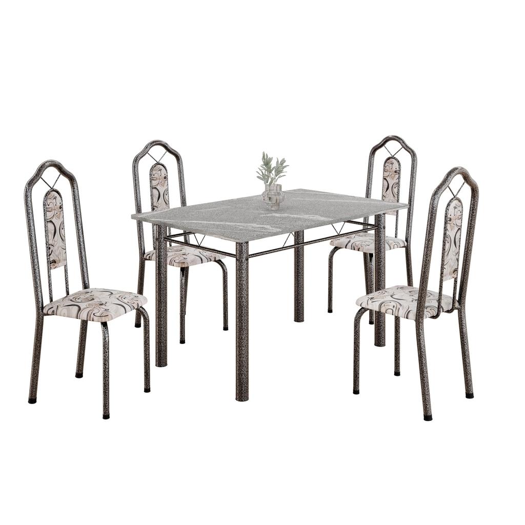 Conjunto de Mesa Tubular Mart Prata 4 Cadeiras 120x75cm – Tampo Granito Topázio | Brenda 010