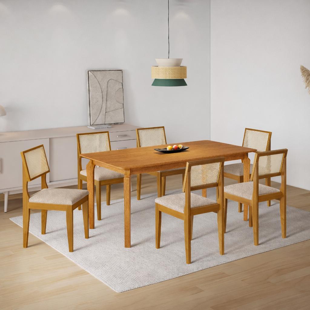 Mesa de Jantar Lorena Tampo Cinamomo 160×80 6 Cadeiras Turmalina
