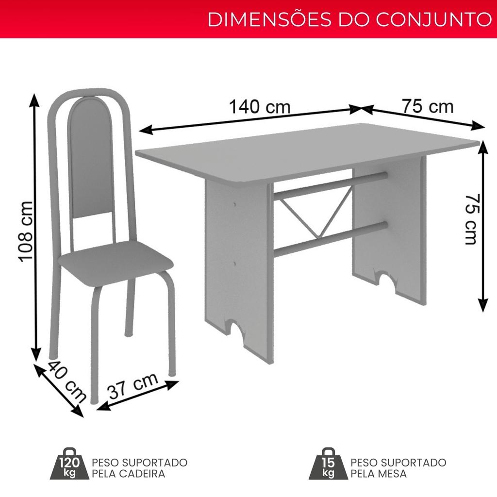 Conjunto de Mesa Letícia 070 com 6 Cadeiras | Tampo Granito Ocre 140x75cm | Mart Prata