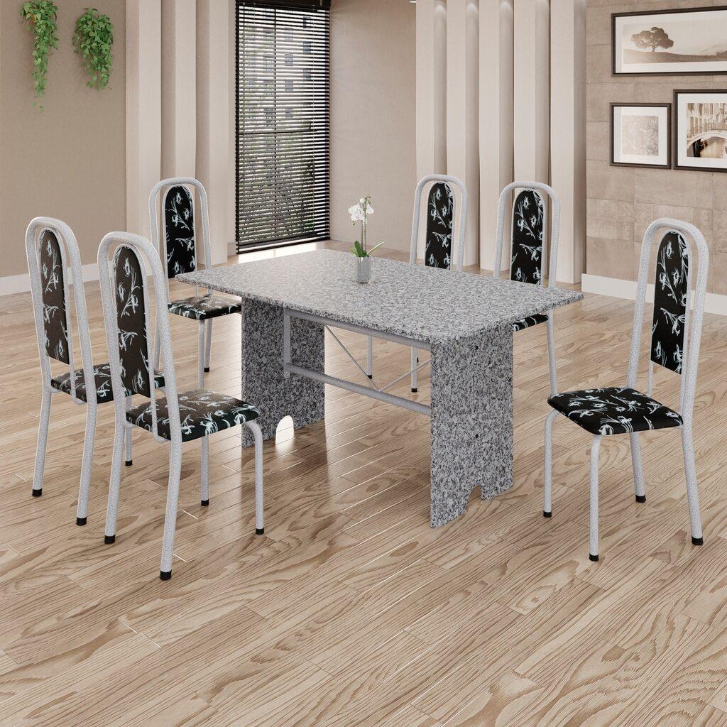 Conjunto de Mesa Letícia 070 com 6 Cadeiras | Tampo Granito Ocre 140x75cm | Mart Pérola