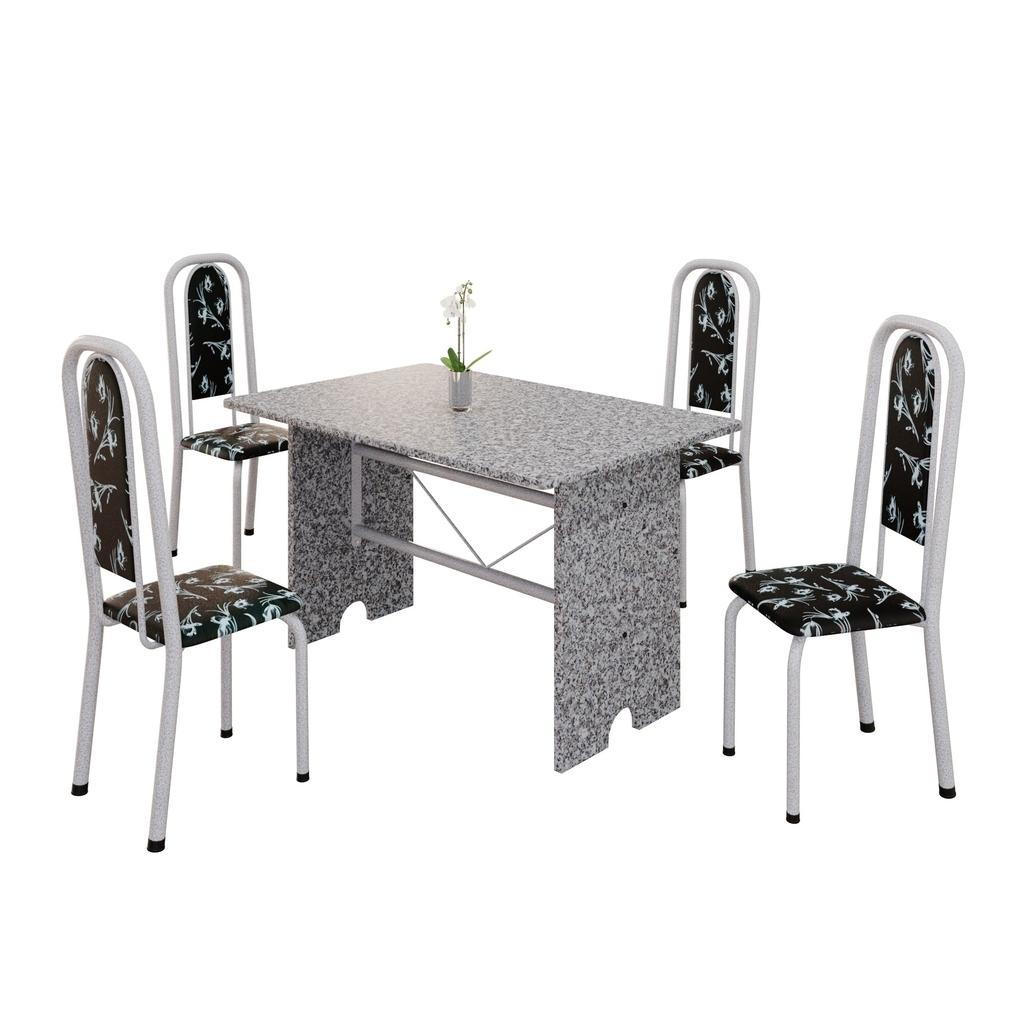 Conjunto de Mesa Tubular Mart Perola 4 Cadeiras 120x75cm – Tampo Granito Ocre | Letícia 070