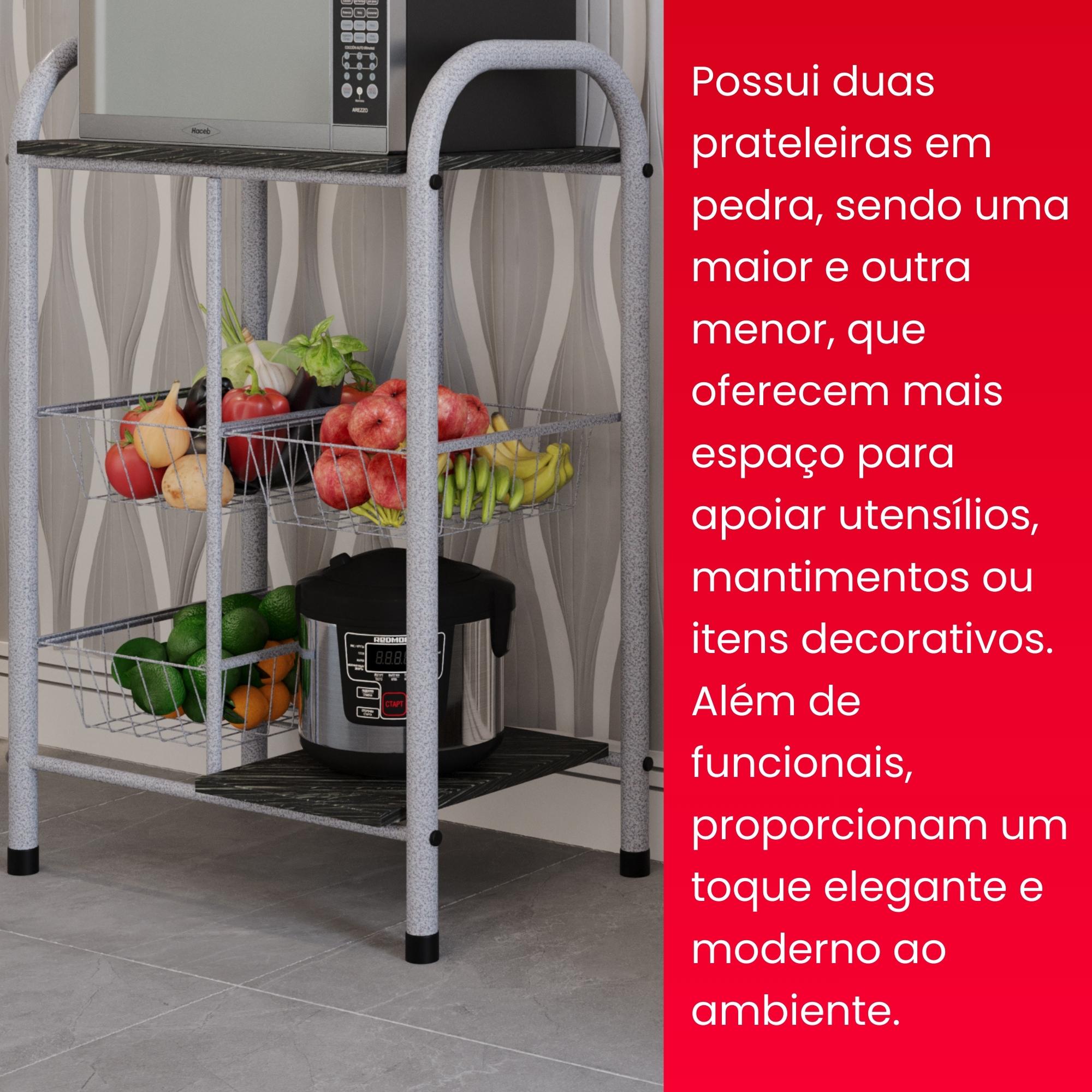 Fruteira Tamara com Cestos Metálicos e Prateleiras em Pedra - ARDOSIA - MART PÉROLA