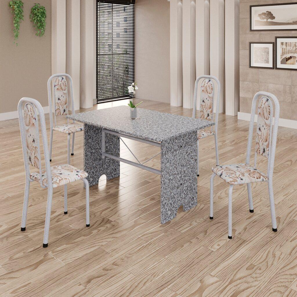 Conjunto de Mesa Tubular Mart Perola 4 Cadeiras 120x75cm – Tampo Granito Ocre | Letícia 070