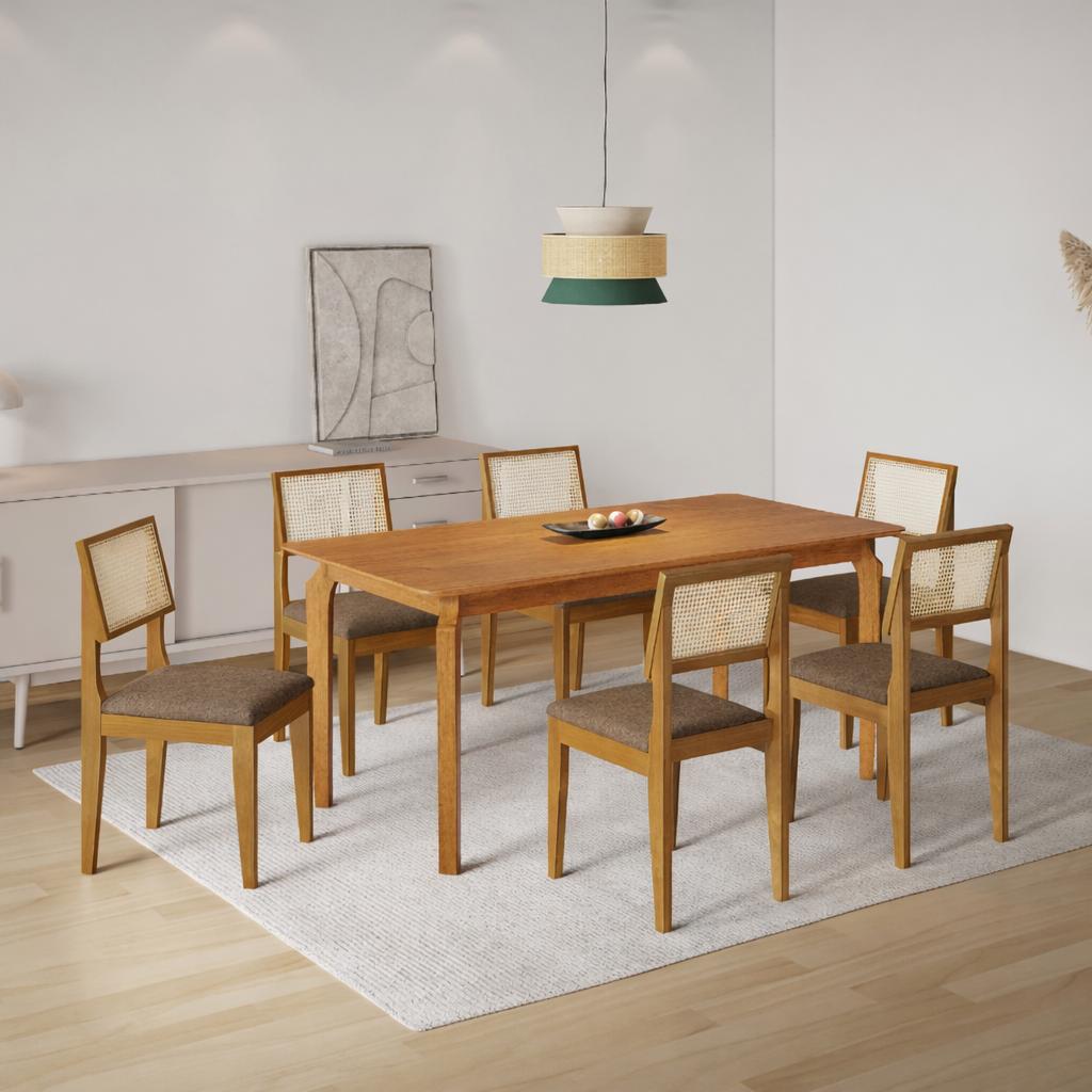 Mesa de Jantar Lorena Tampo Cinamomo 160×80 6 Cadeiras Turmalina