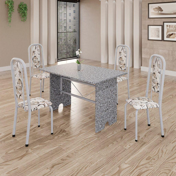 Conjunto de Mesa Tubular Mart Perola 4 Cadeiras 120x75cm – Tampo Granito Ocre | Letícia 070