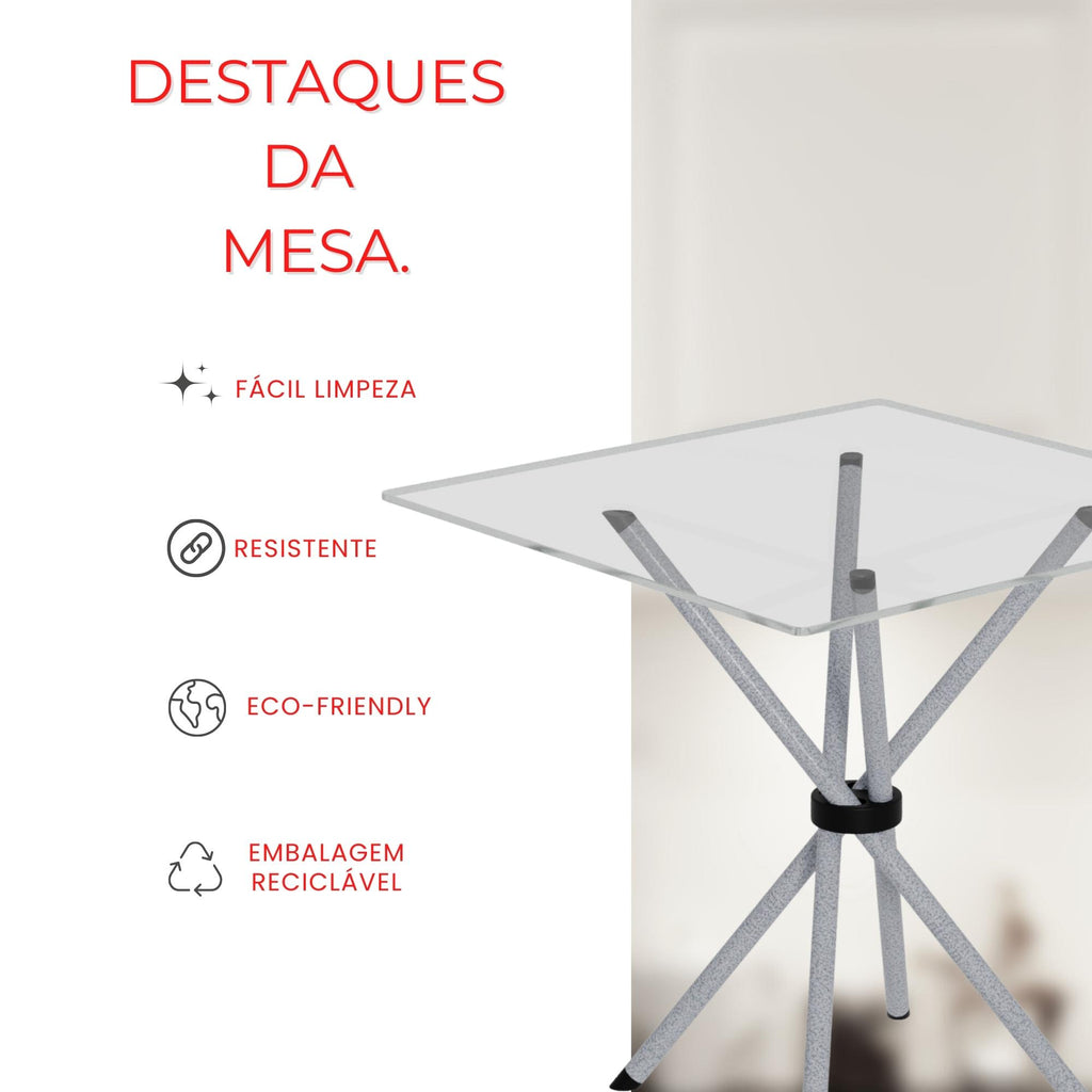 Mesa Isabel 048 – Tampo de Vidro Incolor 70x70cm